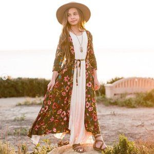 Joyfolie Mia Joy Katherine Maxi Duster in Green Floral, Size 14 *NWOT*